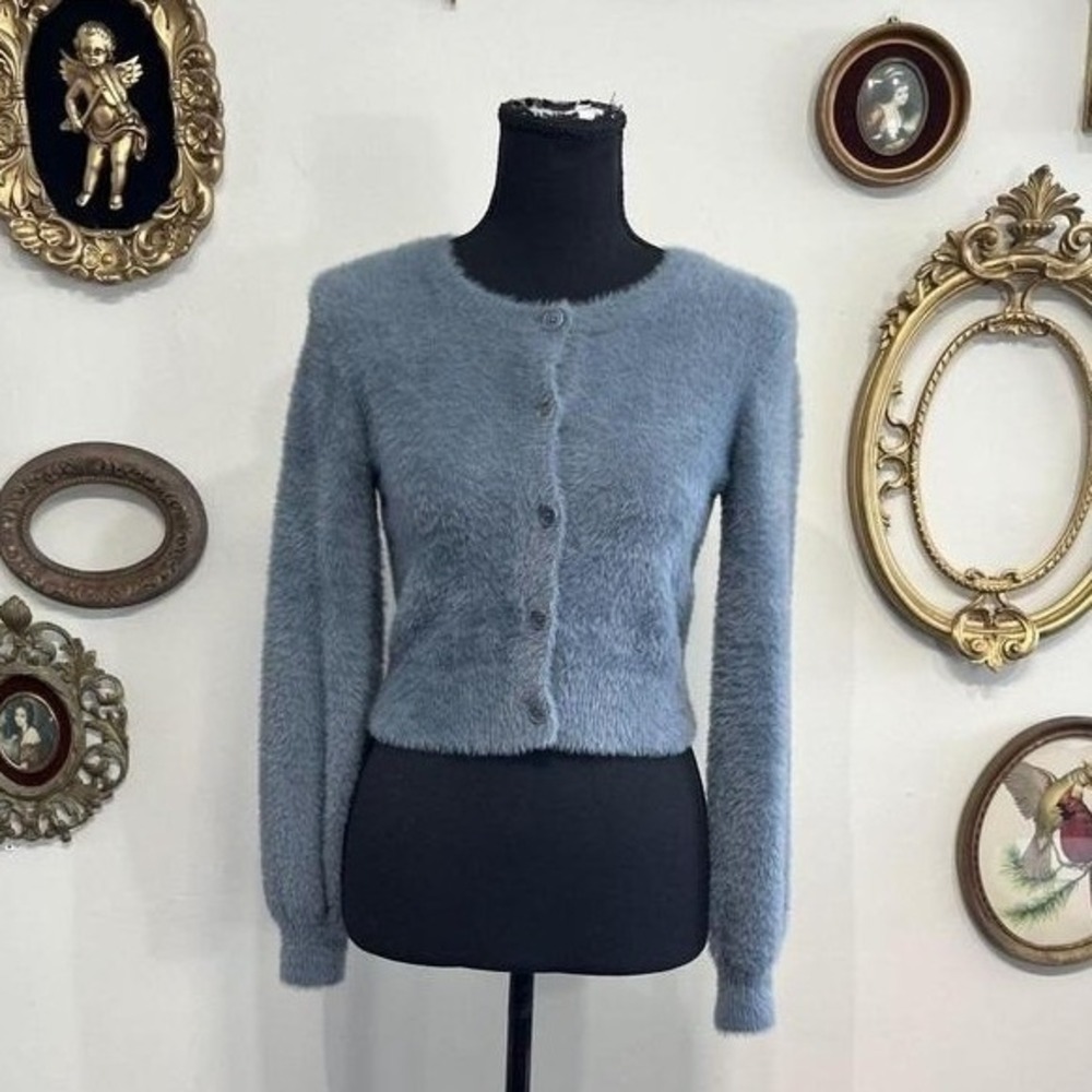 Sunday Best Aritzia Fuzzy Eyelash Knit Cropped Cardigan Size 2XS